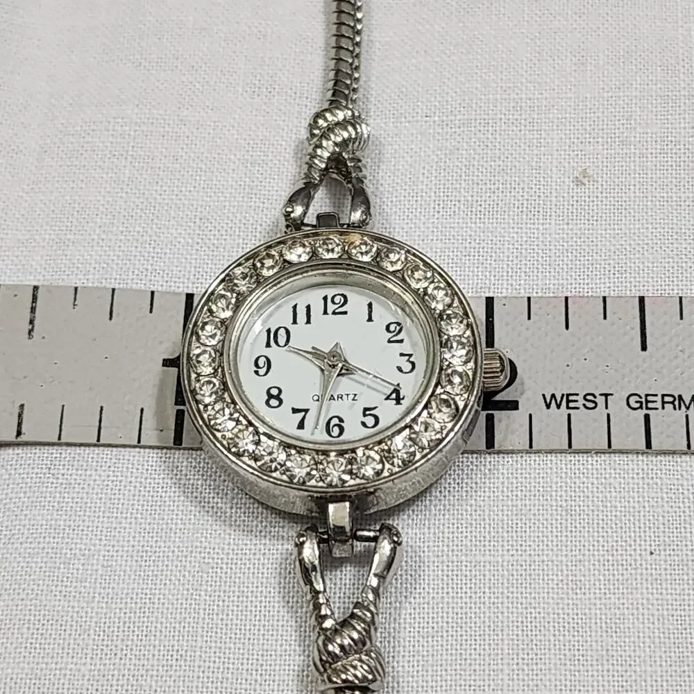 Women Quartz Bracelet Band Watch Battery Powered Rhinestone Encrusted Bezel Face